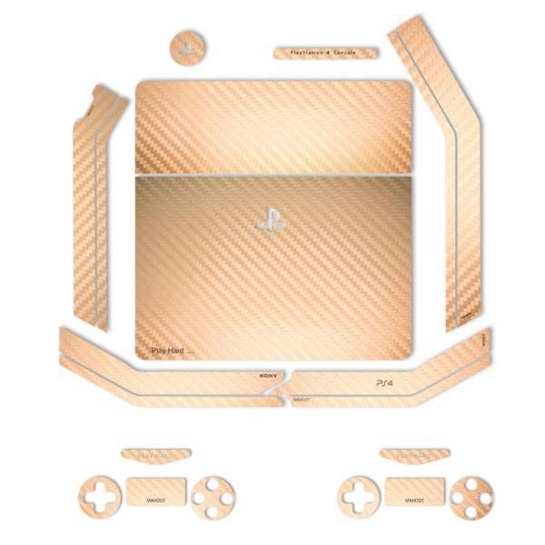 برچسب ماهوت مدلGold Carbon-fiber Texture مناسب برای کنسول بازی PS4 Slim، MAHOOT Gold Carbon-fiber Texture Sticker for PS4 Slim