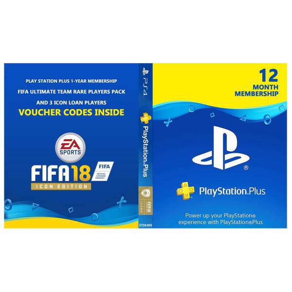 کد آیکون ادیشن بازی فیفا 18 مخصوص PS4 به همراه کارت اشتراک پلی استیشن پلاس یکساله، Fifa 18 Icon Edition Code with Playstation Plus 1Year Membership Card For PS4