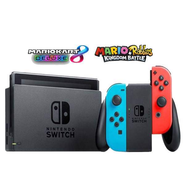 مجموعه کنسول بازی نینتندو مدل Switch Neon Blue and Neon Red Joy-Con، Nintendo Switch With Neon Blue and Neon Red Joy Con Bundle Game Console